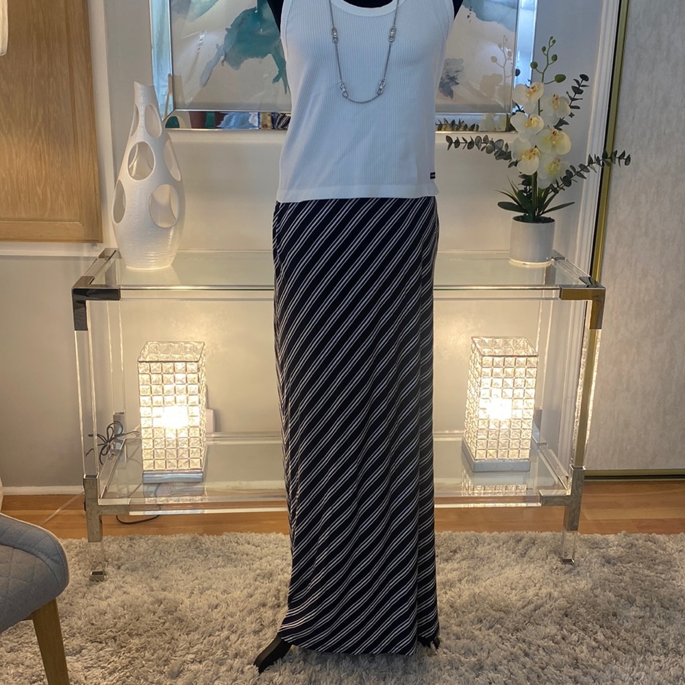 Blue and White Striped Maxi Skirt